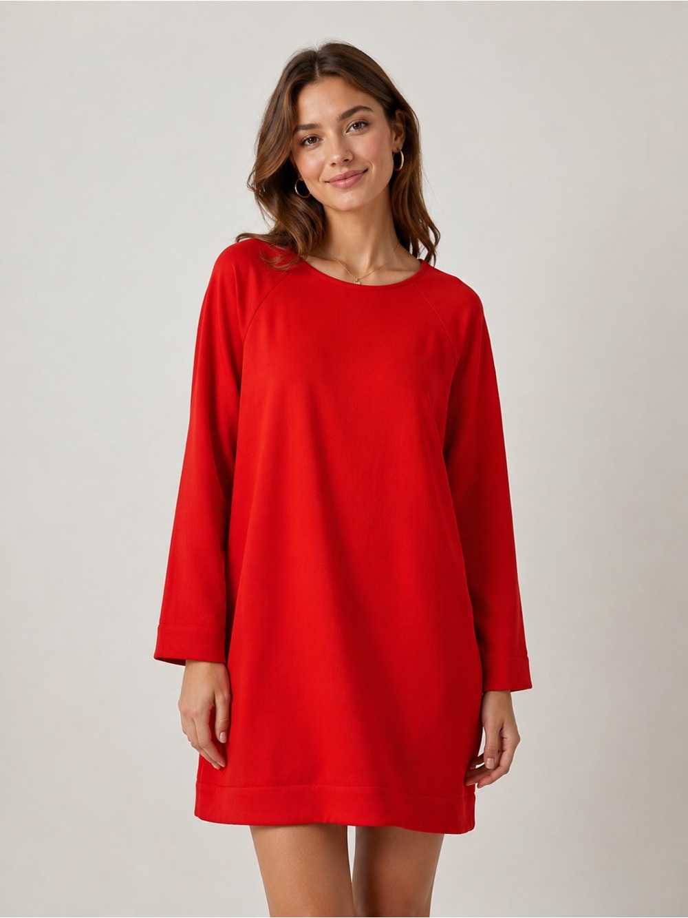 H&M Red Long Sleeve Above Knee Shift Dress XS
